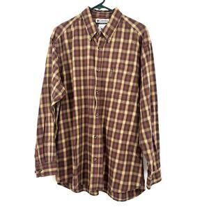 Columbia Size Large Shirt Orange Plaid Button Up Cotton Outdoors‎ Casual Work